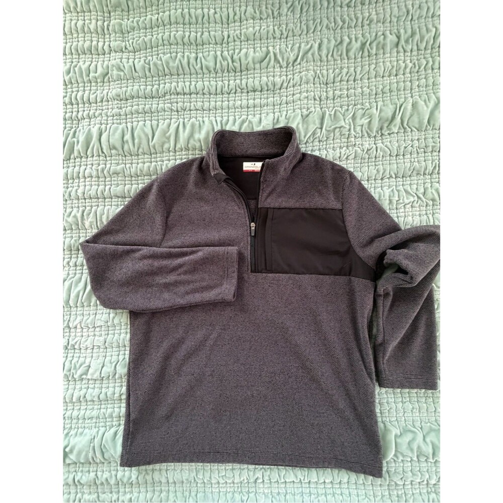 Grand Slam Men's Half-Zip Sweater in Charcoal with Black Chest Panel-Large